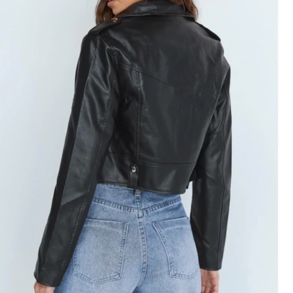 NWT Princess Polly Siana Cropped Black Faux Leather Jacket - Size L/XL - Picture 4 of 7